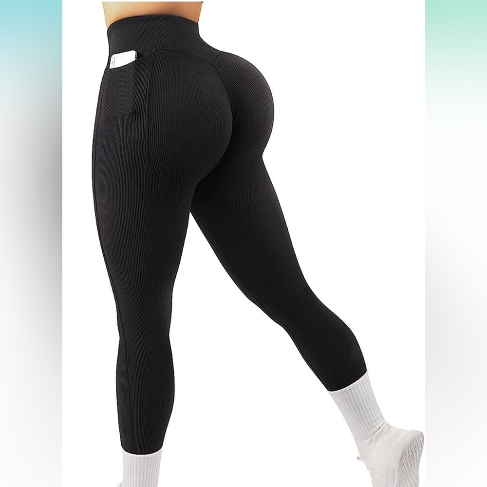 Black Ribbed Amazon Leggings